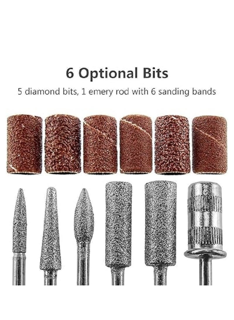 قلم صنفرة وتلميع الاظافر بمنفذ USB مع 6 قطع من المثاقب القابلة بزاوية على شكل حرف C واشرطة رمل للتقشير والطحن والتلميع وازالة الاظافر - Image 2