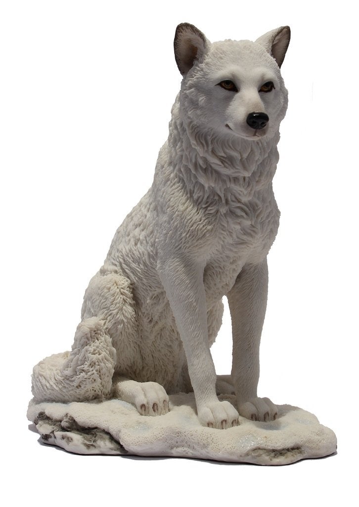 US 7.75 Inch Wolf Sitting in Snow Decorative Statue Figurine, White - Image 1
