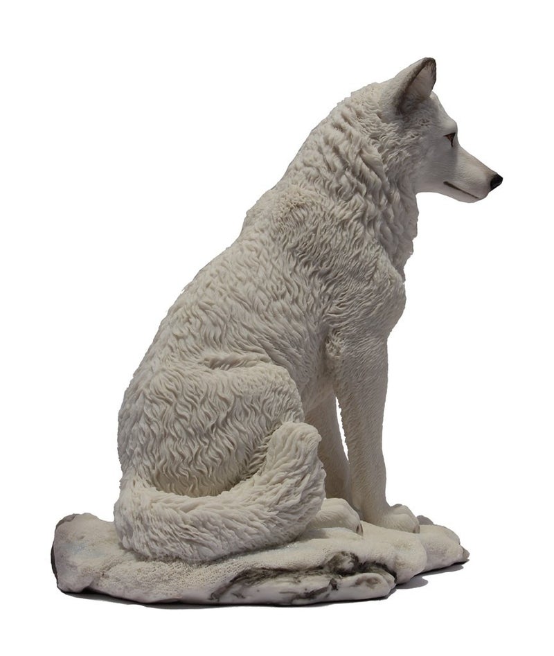 US 7.75 Inch Wolf Sitting in Snow Decorative Statue Figurine, White - Image 2