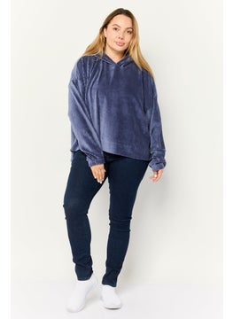 Aerie Women Textured Long Sleeves Hooded Sweater, Slate Blue  - Image 2