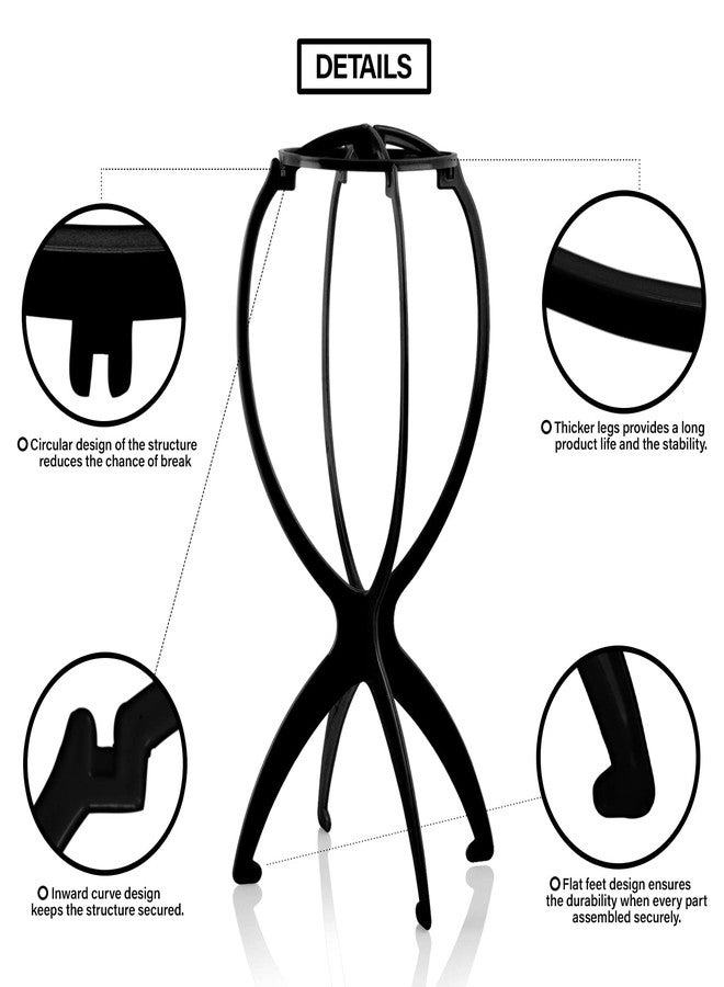 STUDIO LIMITED Portable Wig and Hat Hanger with Durable Stand and Tool Holder (2 Pack, Black) - Image 3