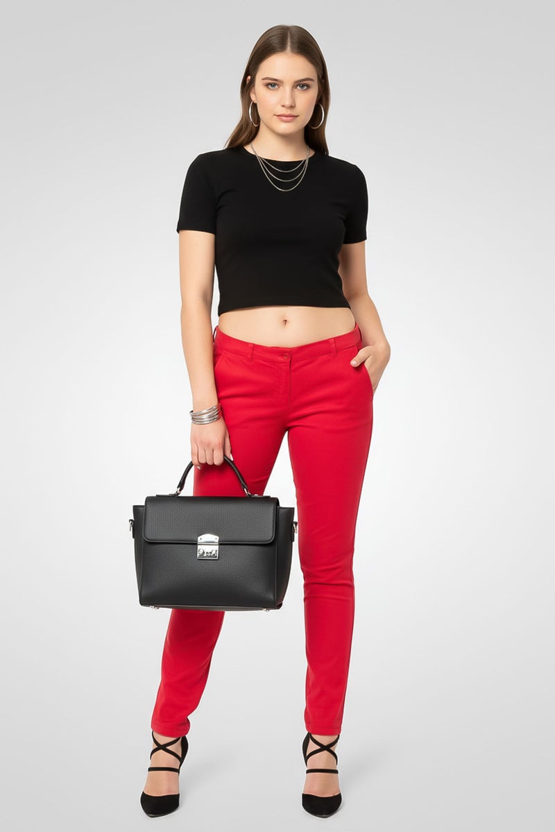 Harmont & Blaine Women Regular Fit Mid Waist Solid Chino Pants, Red - Image 2