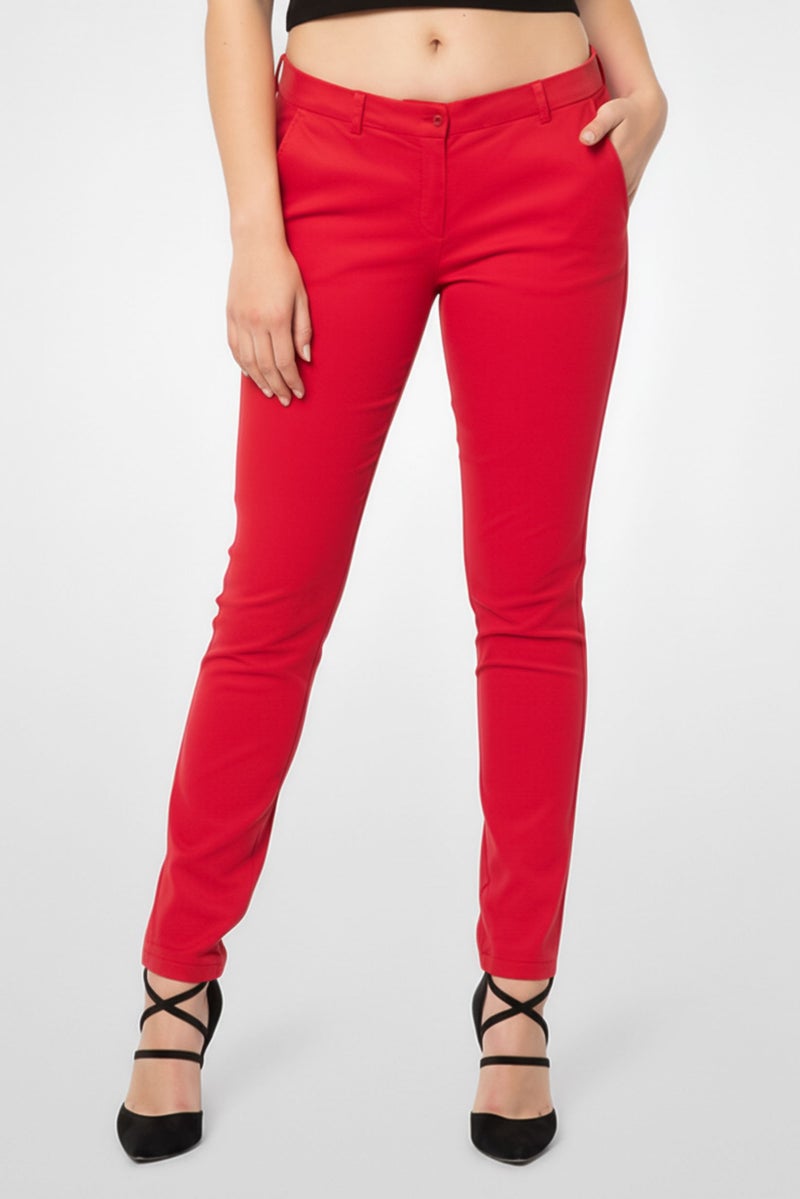 Harmont & Blaine Women Regular Fit Mid Waist Solid Chino Pants, Red - Image 1