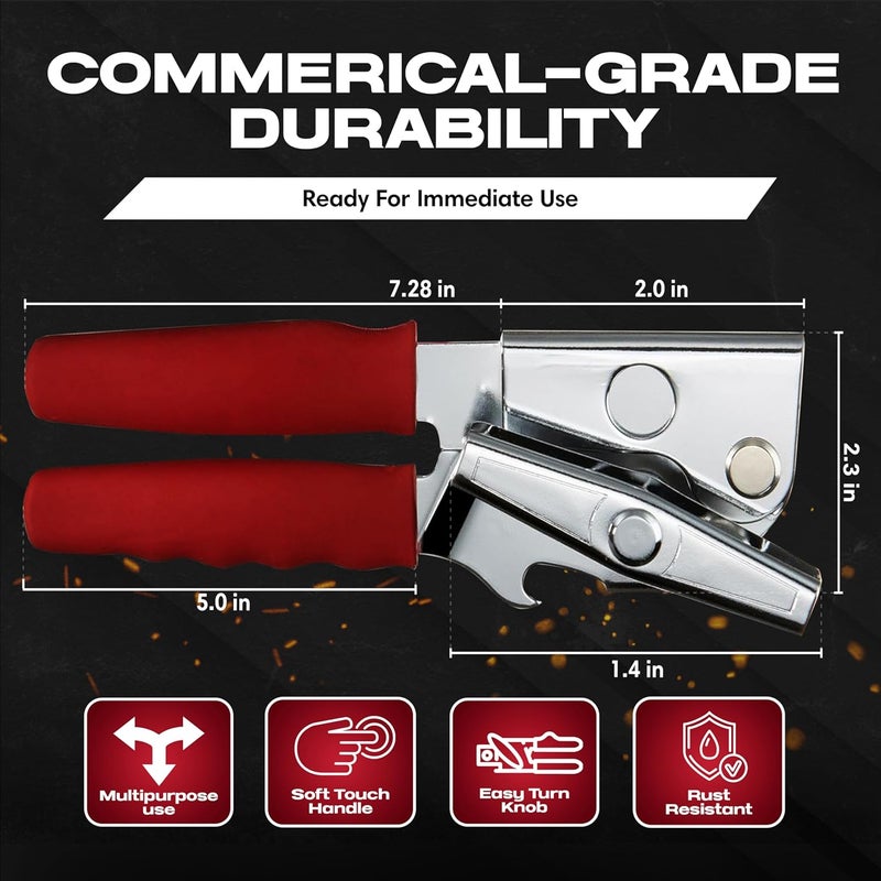 Chefmaster Chef-Master Commercial Can Opener, Multi-Purpose Can-Opener Manual, Easy Turn Anti-slip Grip Knobs, Sharp Cutting Discs, Manual Handheld With Soft Handle for Large Cans & Kitchen Use -90226 - Image 3