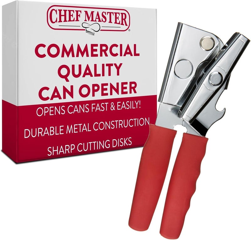 Chefmaster Chef-Master Commercial Can Opener, Multi-Purpose Can-Opener Manual, Easy Turn Anti-slip Grip Knobs, Sharp Cutting Discs, Manual Handheld With Soft Handle for Large Cans & Kitchen Use -90226 - Image 1