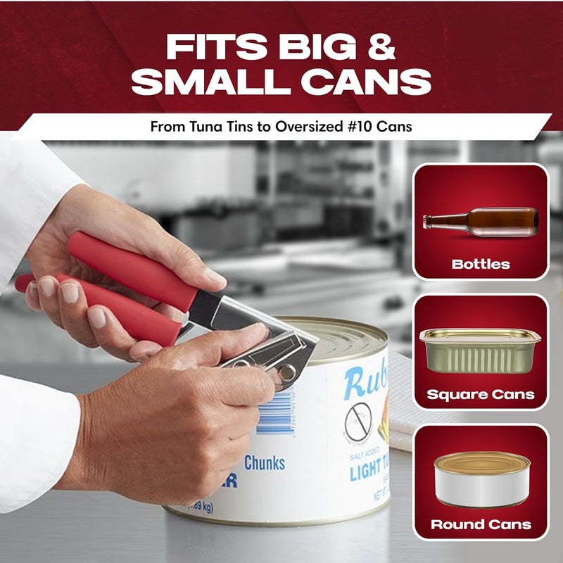 Chefmaster Chef-Master Commercial Can Opener, Multi-Purpose Can-Opener Manual, Easy Turn Anti-slip Grip Knobs, Sharp Cutting Discs, Manual Handheld With Soft Handle for Large Cans & Kitchen Use -90226 - Image 4
