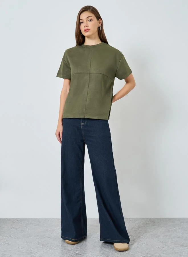 Styli Olive Green Suede T-Shirt