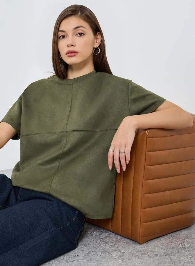 Styli Olive Green Suede T-Shirt