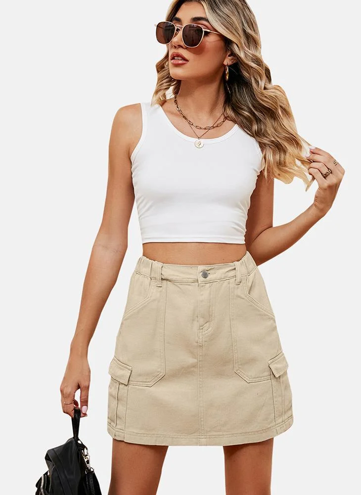 YUNIQEE Beige Mid Rise Plain Mini Skirt