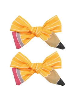 HOXIEYA Yellow Pencil Hair Bow Clip for Girls,Back to School Bow Hair Clips 2pcs Yellow Striped Alligator Clips Hair School Accessories for Little Girls, Toddlers, Kids, and Teens  - Image 1