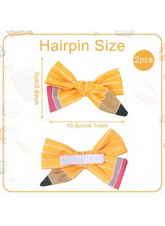 HOXIEYA Yellow Pencil Hair Bow Clip for Girls,Back to School Bow Hair Clips 2pcs Yellow Striped Alligator Clips Hair School Accessories for Little Girls, Toddlers, Kids, and Teens  - Image 2