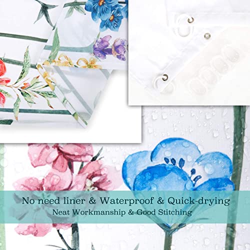 LIVILAN Floral Shower Curtain for Bathroom - Colorful Butterfly Flowered Plant Wildflower Shower Curtain with Hooks, Machine Washable, 72''Wx72''H Spring - Image 5