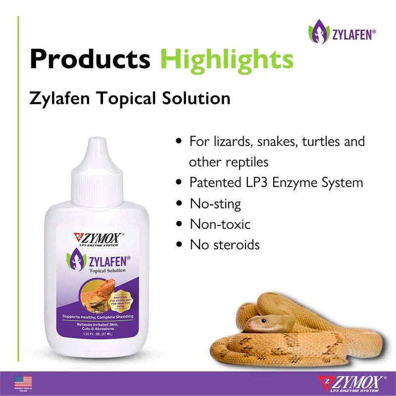 Zymox Zylafen Topical Solution for Reptiles, 1.25 oz. – Supports Healthy, Complete Shedding for Lizards, Snakes, Turtles & Frogs – Soothes Irritated Skin: Abrasions, Wounds, & Abnormal Shedding - Image 4
