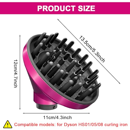 maycreate ماي كرييت® ملحق ناشر الهواء لتجعيد الشعر من دايسون Airwrap HS01 HS05 HS08، تحويل من مجفف الشعر إلى ناشر الهواء، فوهة ناشر مطورة لتجفيف أسرع وتحديد تجعيدات الشعر، وردي - Image 2