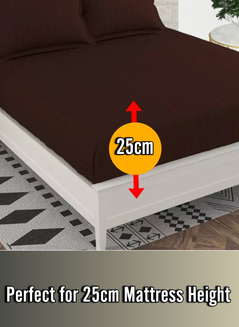 Blueberry Dark Brown Striped Design Bed Sheet Set Deep Pocket Machine Washable 200x200+25cm - Image 2