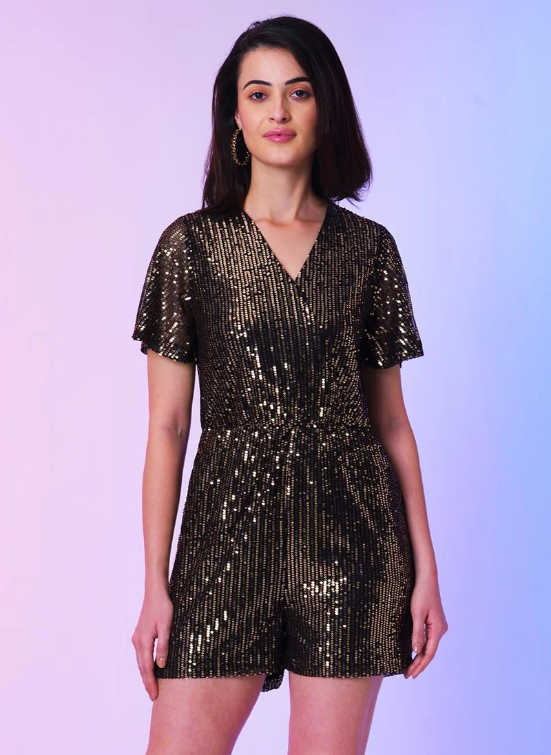 Globus Women Sequin Embellished V-Neck Mini Party Playsuit