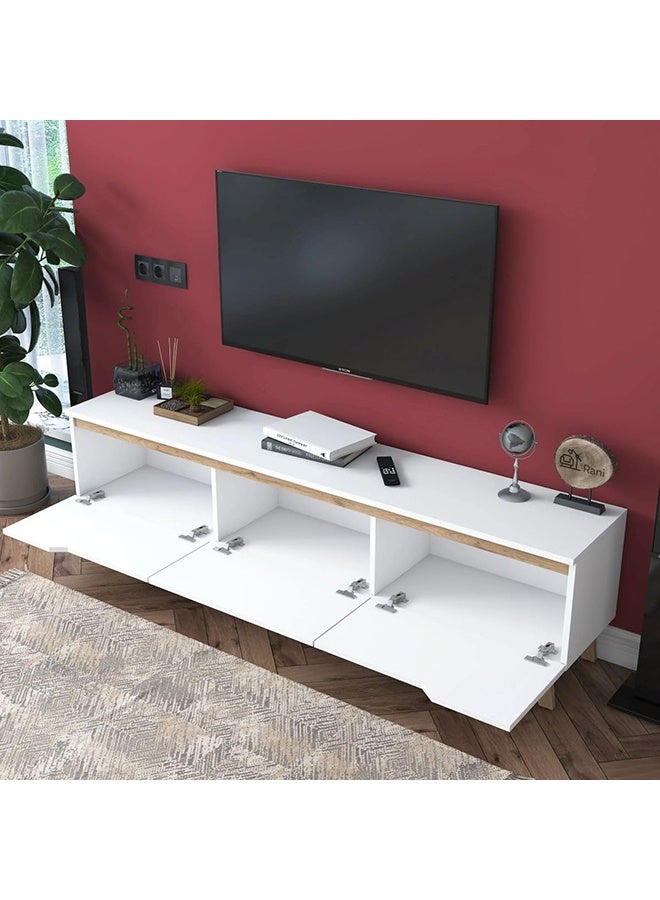 Home Canvas وحدة تلفاز قماشية منزلية حديثة قائمة بذاتها 180 سم - أبيض وبلوط - Image 5