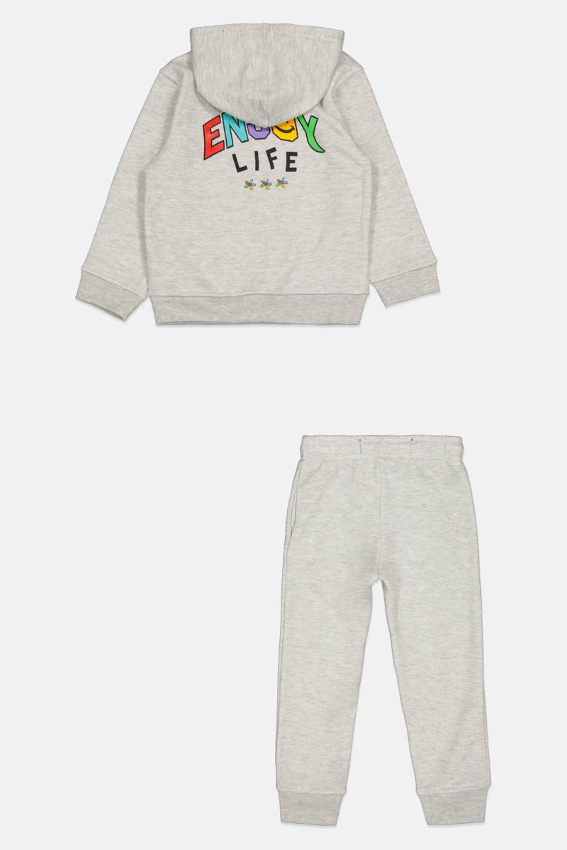 brooklyn Toddlers Boy 2piece Hooded Graphic Print Long Sleeve Sweatshirt And Pant, Light Grey  - Image 2