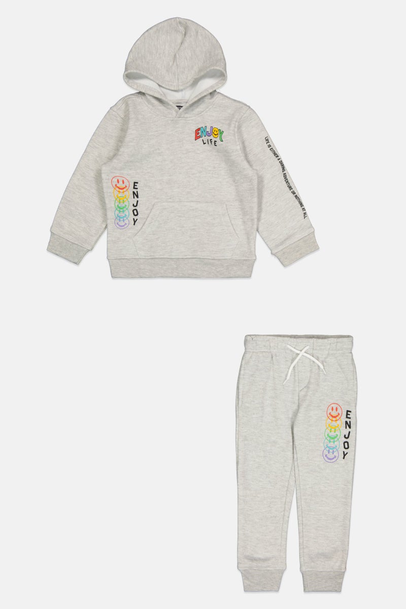 brooklyn Toddlers Boy 2piece Hooded Graphic Print Long Sleeve Sweatshirt And Pant, Light Grey  - Image 1