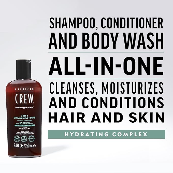 AMERICAN CREW 3-in-1 Chamomile & Pine Shampoo, Conditioner & Body Wash, 1000 ml, Care Shampoo and Shower Gel for Men, Product for Daily Cleansing of Body and Hair - Image 2