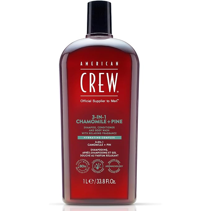AMERICAN CREW 3-in-1 Chamomile & Pine Shampoo, Conditioner & Body Wash, 1000 ml, Care Shampoo and Shower Gel for Men, Product for Daily Cleansing of Body and Hair - Image 1