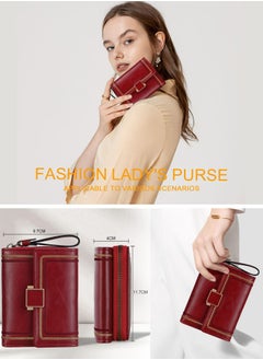 CMGTYYD Purses for Women RFID Blocking Leather Short Purse Accordion Wallets with 17 Credit Card Holder Bifold Ladies Small Purse, Red  - Image 5