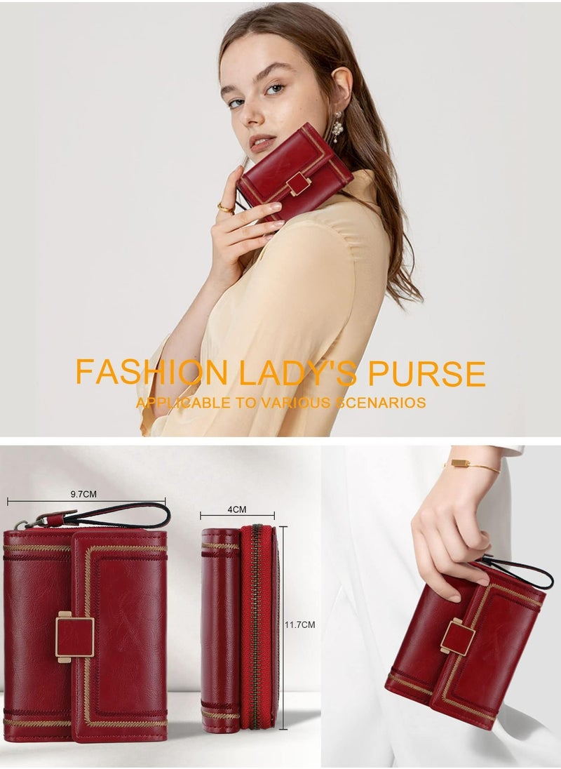 CMGTYYD Purses for Women RFID Blocking Leather Short Purse Accordion Wallets with 17 Credit Card Holder Bifold Ladies Small Purse, Red  - Image 5
