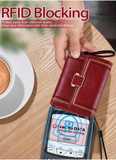CMGTYYD Purses for Women RFID Blocking Leather Short Purse Accordion Wallets with 17 Credit Card Holder Bifold Ladies Small Purse, Red  - Image 4