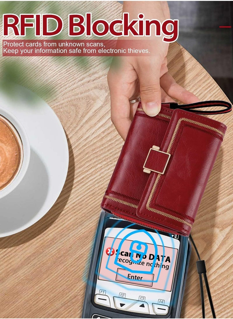CMGTYYD Purses for Women RFID Blocking Leather Short Purse Accordion Wallets with 17 Credit Card Holder Bifold Ladies Small Purse, Red  - Image 4