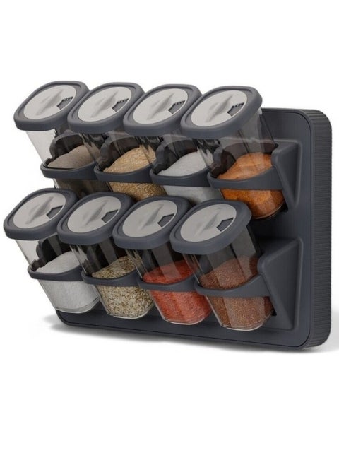 8-piece spice organizer can be used as a space-saving wall organizer, or as a countertop organizer with extra strong adhesive, kitchen spice rack organizer with 450ml jar capacity