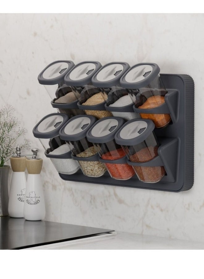 8-piece spice organizer can be used as a space-saving wall organizer, or as a countertop organizer with extra strong adhesive, kitchen spice rack organizer with 450ml jar capacity