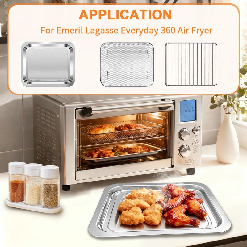 GWY Air Fryer Baking Pan Set for Emeril Lagasse Everyday 360 Air Fryer 12''Ã—10'' Steel Non-stick Air Fryer Accessories Grill Pan Crisper Plate Replacement Partsï¼ŒNot Fit For Emeril French Door Model - Image 3