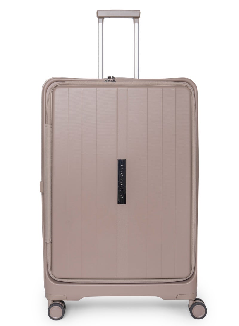 GIORDANO Giordano Titanium 28-Inch Check-In Luggage – Large Hard Shell Trolley Suitcase with Extra Secure Lock, Expandable Luggage Design, 360° Double Spinner Wheels, Lightweight Unbreakable Travel Bag – Beige - Image 1