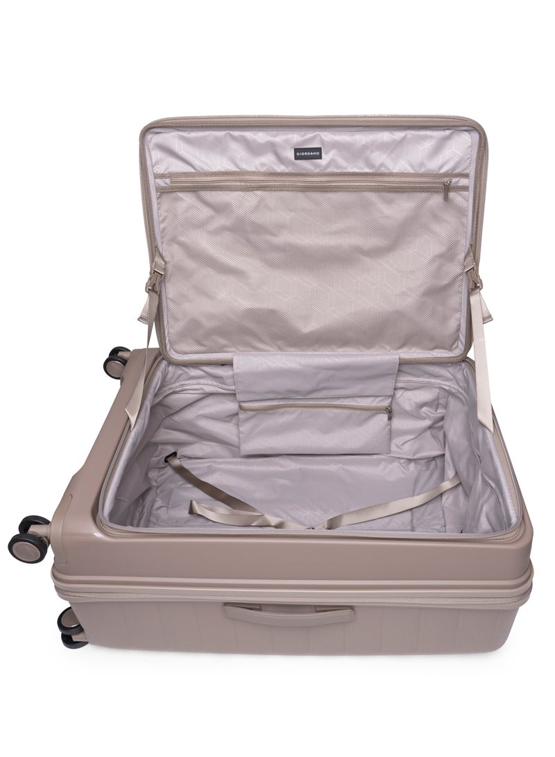 GIORDANO Giordano Titanium 28-Inch Check-In Luggage – Large Hard Shell Trolley Suitcase with Extra Secure Lock, Expandable Luggage Design, 360° Double Spinner Wheels, Lightweight Unbreakable Travel Bag – Beige - Image 4