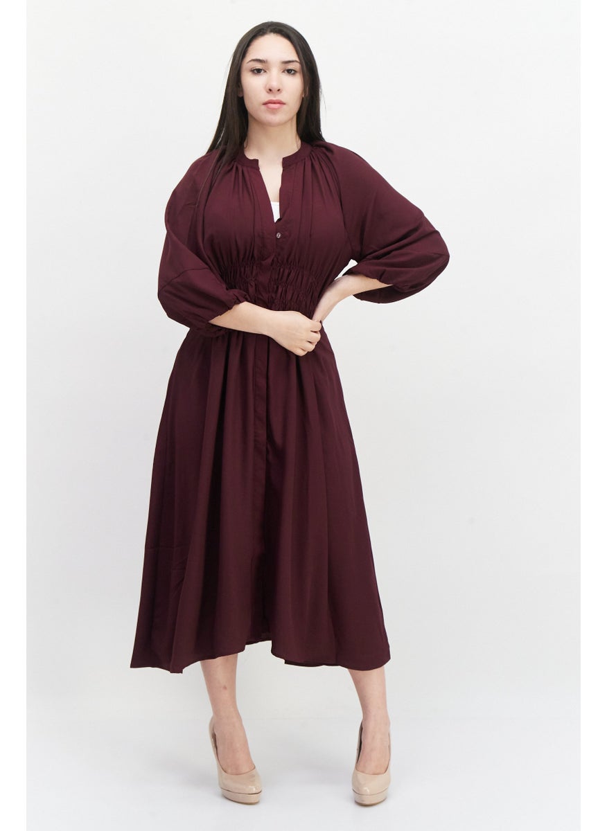 French Connection - Women Plain Midi Dress, Plum - Image 1