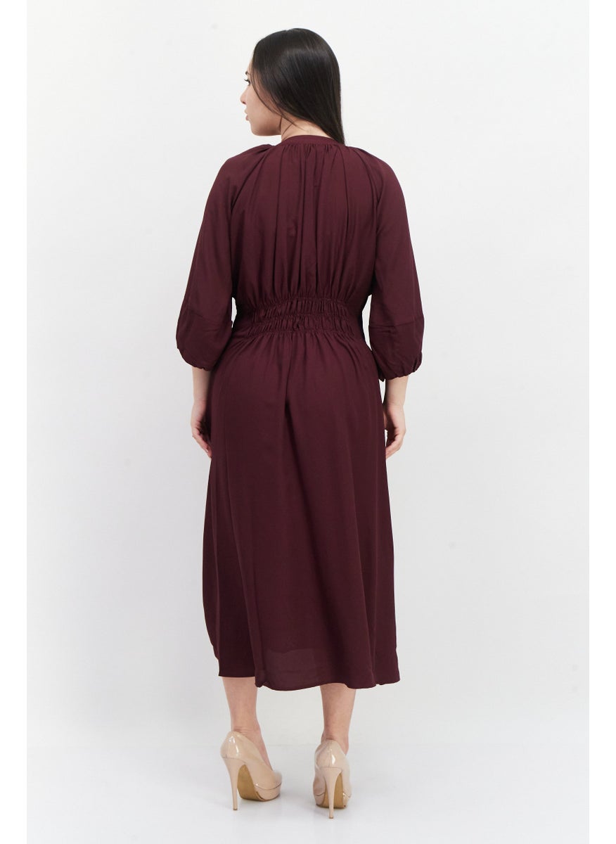 French Connection - Women Plain Midi Dress, Plum - Image 1