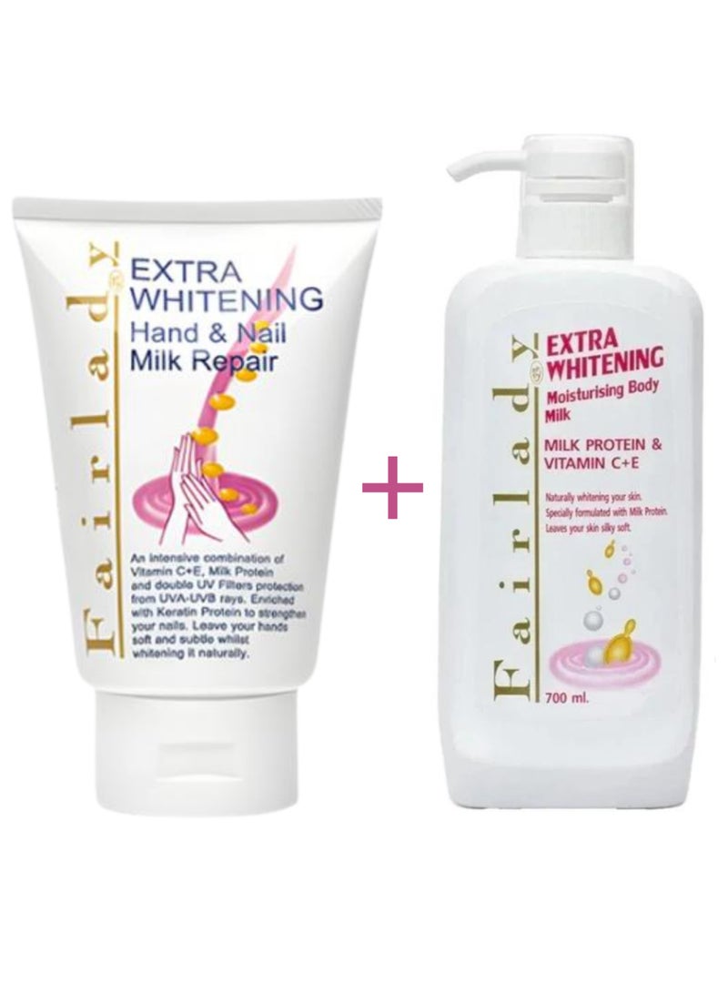 FAIRLADY Daily Milk Care Set: Body Moisturizing Lotion 700 ml and Hand & Nail Cream 100 ml Original - Image 1