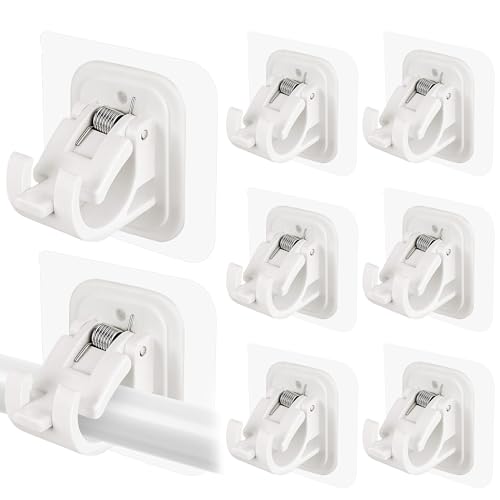 Codoule 8PCS Self Adhesive Curtain Rod Holders No Drill Curtain Rods Brackets No Drilling Nail Free Adjustable Curtain Rod Hooks Curtain Hangers for Bathroom Kitchen Home Bathroom Hotel - Image 1