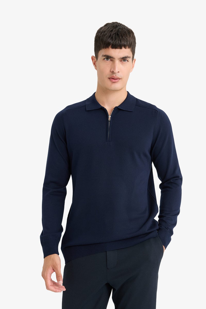 DeFacto Blue Man Standard Fit Polo Collar Knitwear Pullover Casual - Image 4