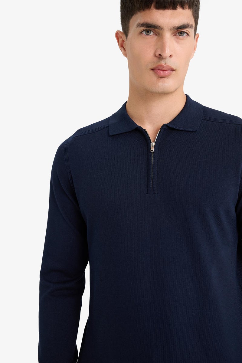 DeFacto Blue Man Standard Fit Polo Collar Knitwear Pullover Casual - Image 5