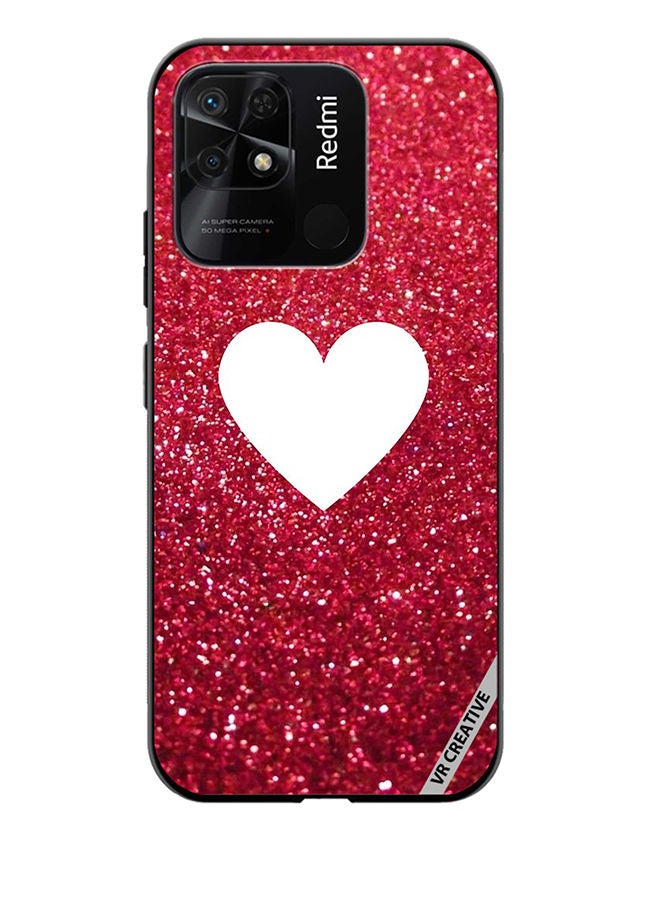 VR CREATIVE Protective Case Cover For Xiaomi Redmi 10C White Heart on Red Glitter Design Multicolour - Image 1