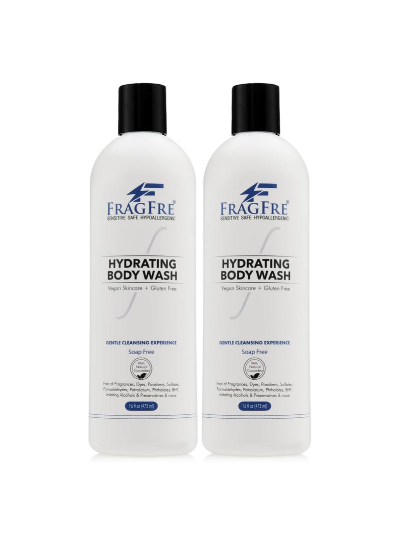 FRAGFRE Sensitive Body Wash 16 oz 2Pack Gift Set  Paraben Free Sulfate Free Body Cleanser  Hypoallergenic for Delicate and Flaky Skins  No Added Fragrance  Cucumber for Hydration  Vegan GFCF 