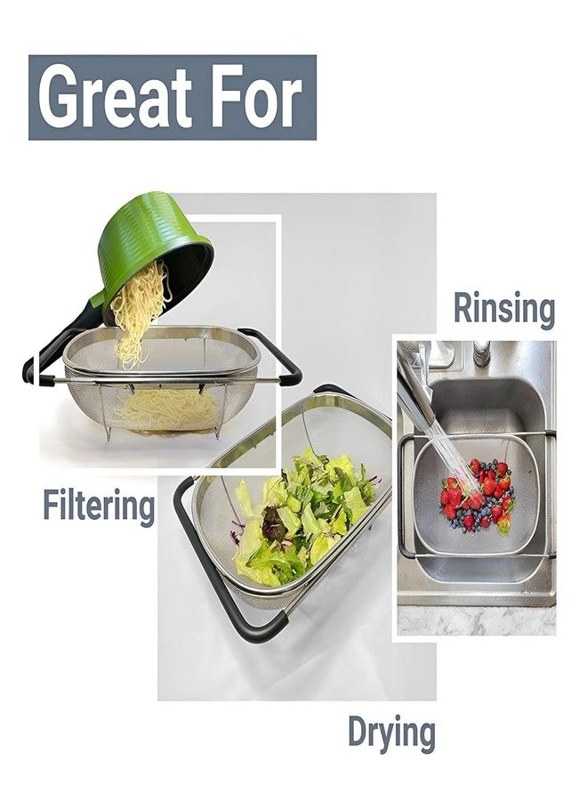 VARNH Stainless Steel Over Sink Strainer Basket – Large Adjustable Mesh Colander with Rubber Handle – Multipurpose Drain Basket for Kitchen Use – Wash, Rinse, Dry - Image 4