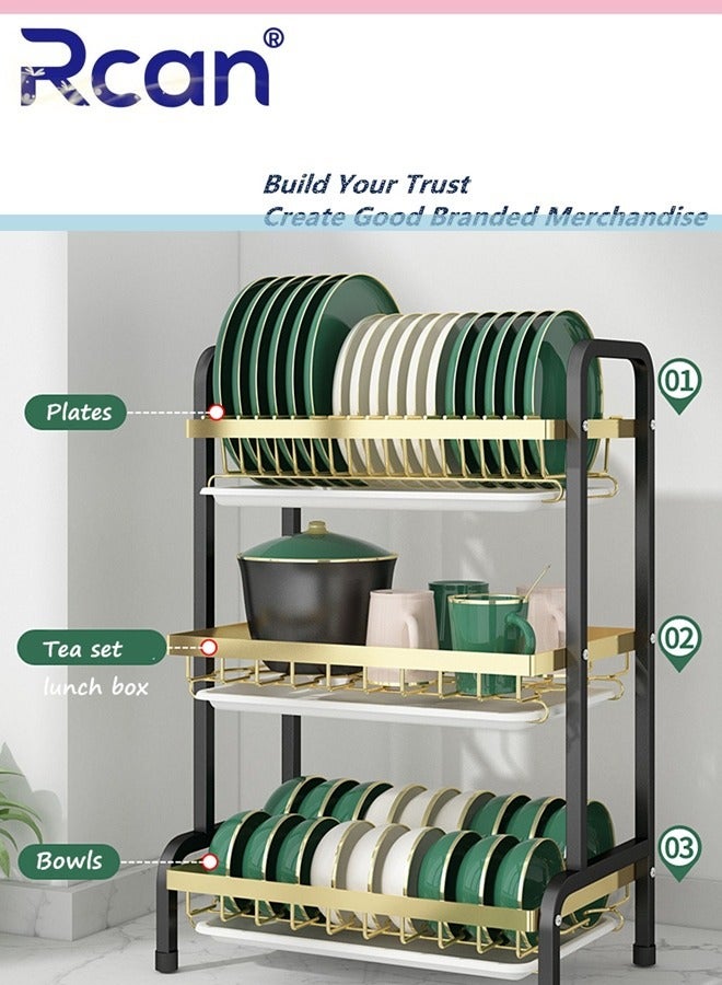 Rcan Dish Drying Rack 3 Tier Dish Rack Kitchen Multi-functional Stainless steel Removable Cutlery Drain Rack with Cutlery Holder Cup Cutting Board Rack Chopsticks Spoon Box for Cabinets and Countertops  - Image 2