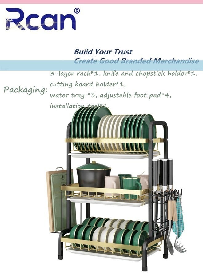 Rcan Dish Drying Rack 3 Tier Dish Rack Kitchen Multi-functional Stainless steel Removable Cutlery Drain Rack with Cutlery Holder Cup Cutting Board Rack Chopsticks Spoon Box for Cabinets and Countertops  - Image 3