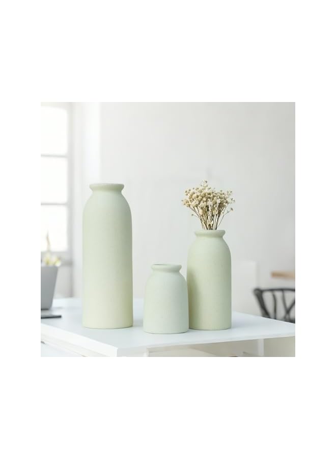 The Bros Ceramic Vase Set, Set of 3, Home Decorative Flower Vases, Modern Decor, Pampas Grass Vase, Dried Flowers Vases for Living Room, Desk, Shelf Decor (Beige, L) - Image 2