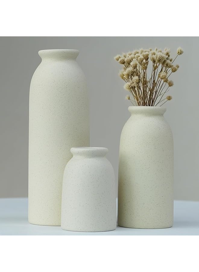 The Bros Ceramic Vase Set, Set of 3, Home Decorative Flower Vases, Modern Decor, Pampas Grass Vase, Dried Flowers Vases for Living Room, Desk, Shelf Decor (Beige, L) - Image 1