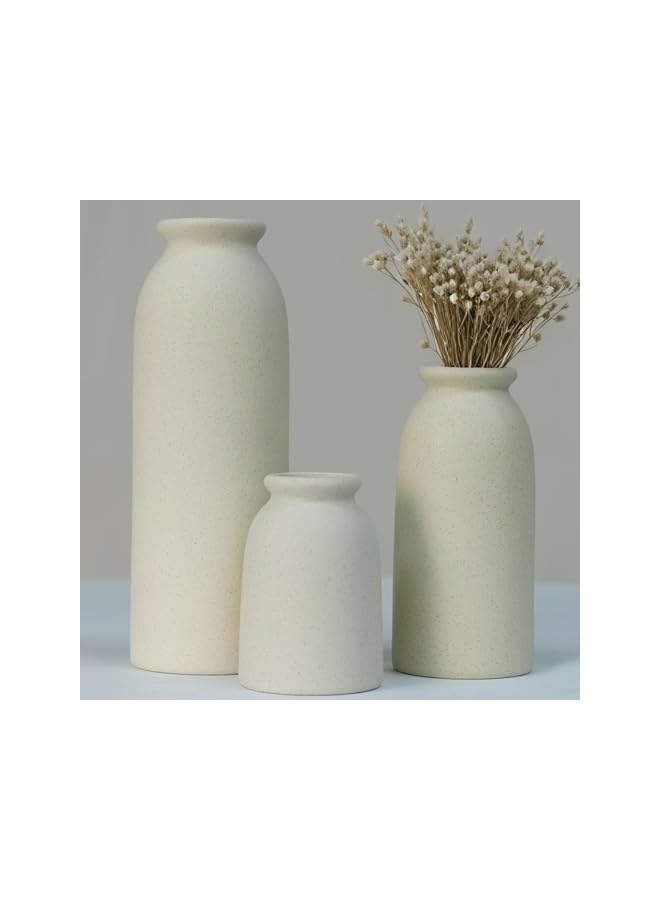 The Bros Ceramic Vase Set, Set of 3, Home Decorative Flower Vases, Modern Decor, Pampas Grass Vase, Dried Flowers Vases for Living Room, Desk, Shelf Decor (Beige, L) - Image 4