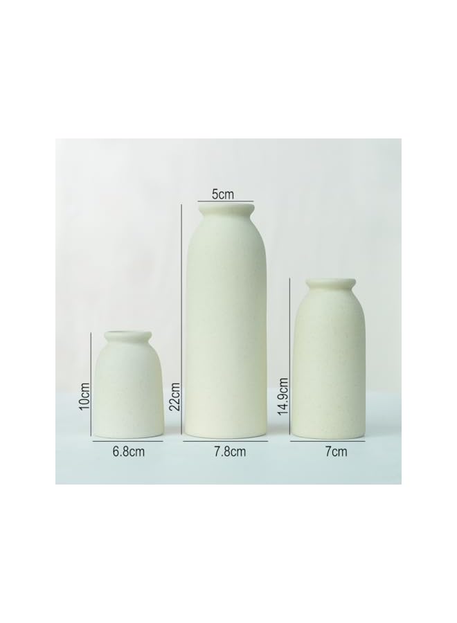 The Bros Ceramic Vase Set, Set of 3, Home Decorative Flower Vases, Modern Decor, Pampas Grass Vase, Dried Flowers Vases for Living Room, Desk, Shelf Decor (Beige, L) - Image 3