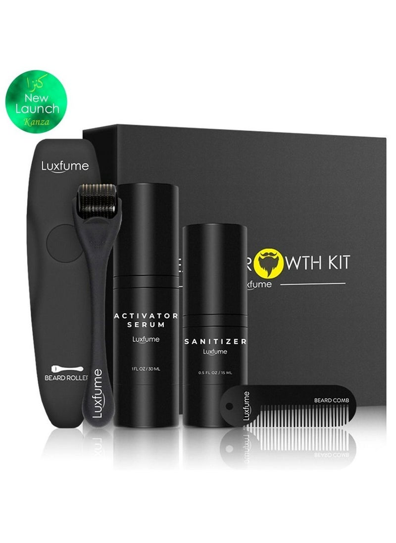 Luxfume مجموعة نمو اللحية مع رذاذ مطهر، أسطوانة لحية، مصل منشط لنمو الشعر، مشط لحية للعناية باللحية بشكل فعال، هدايا نمو الشعر للرجال  - Image 1